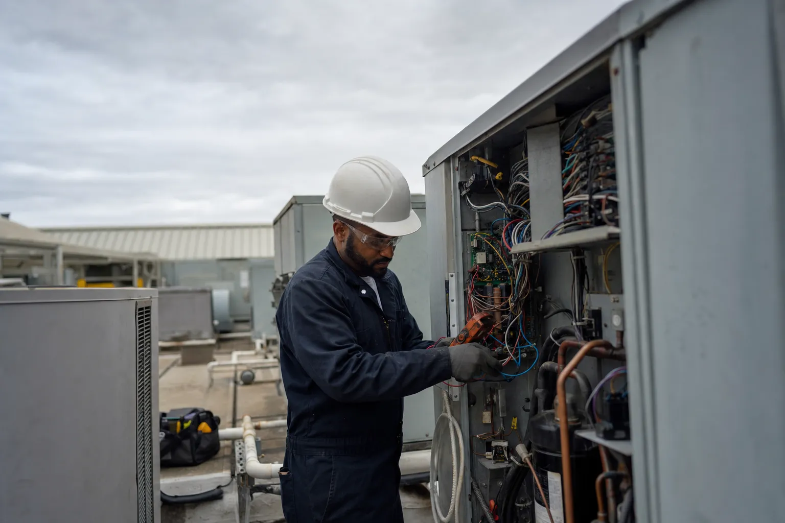 A skilled trades worker at work on a job site