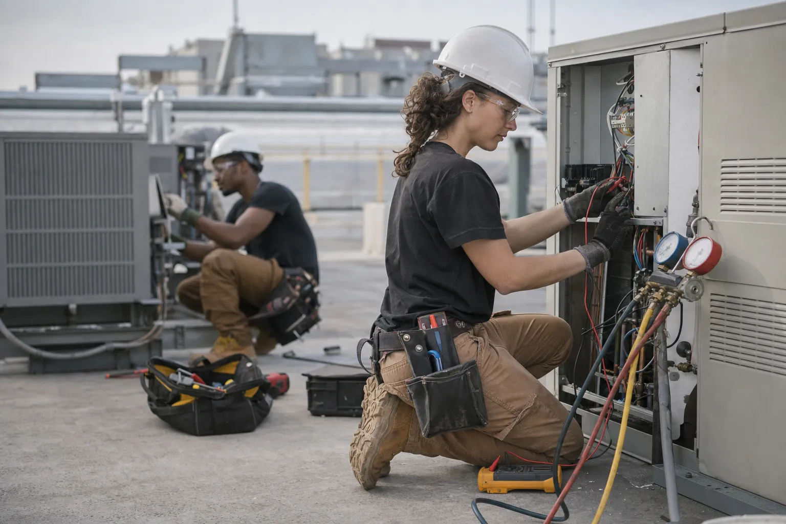 A skilled trades worker at work on a job site