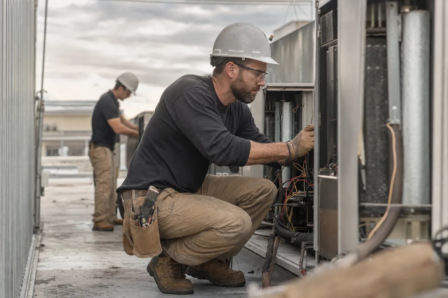 A skilled trades worker at work on a job site