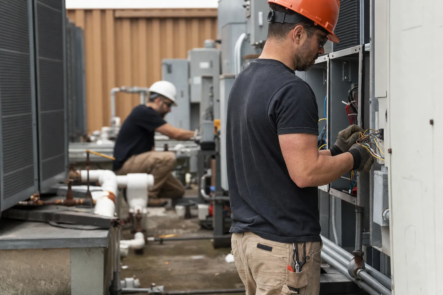 A skilled trades worker at work on a job site