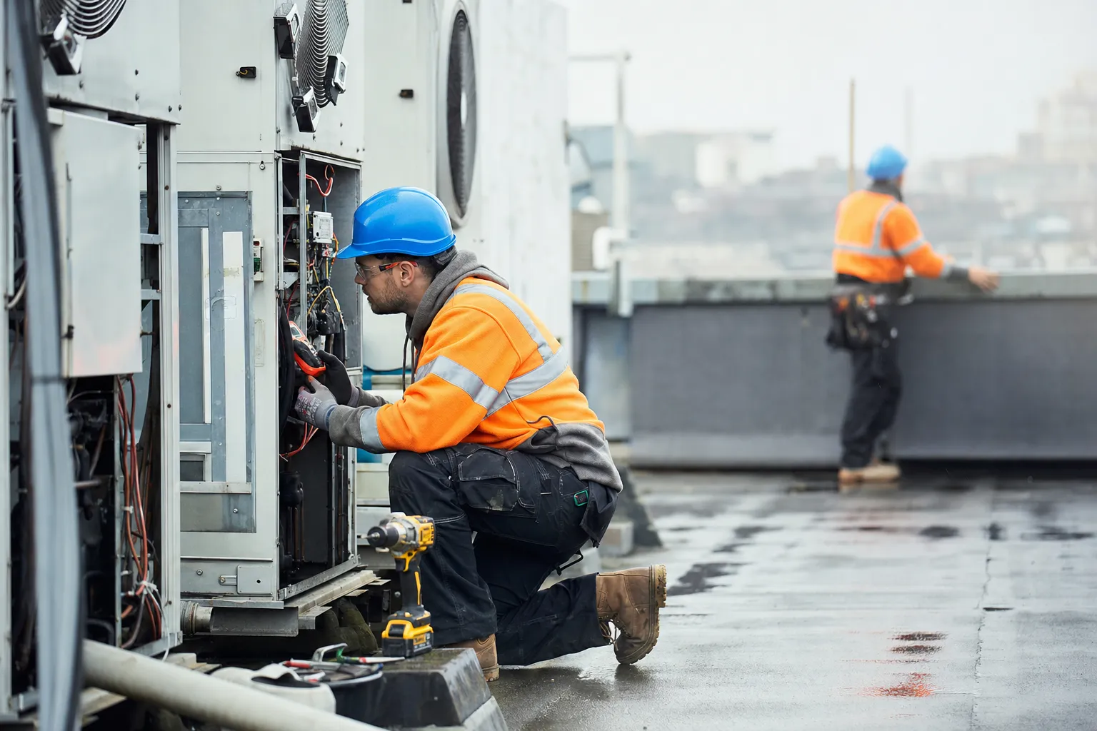 A skilled trades worker at work on a job site