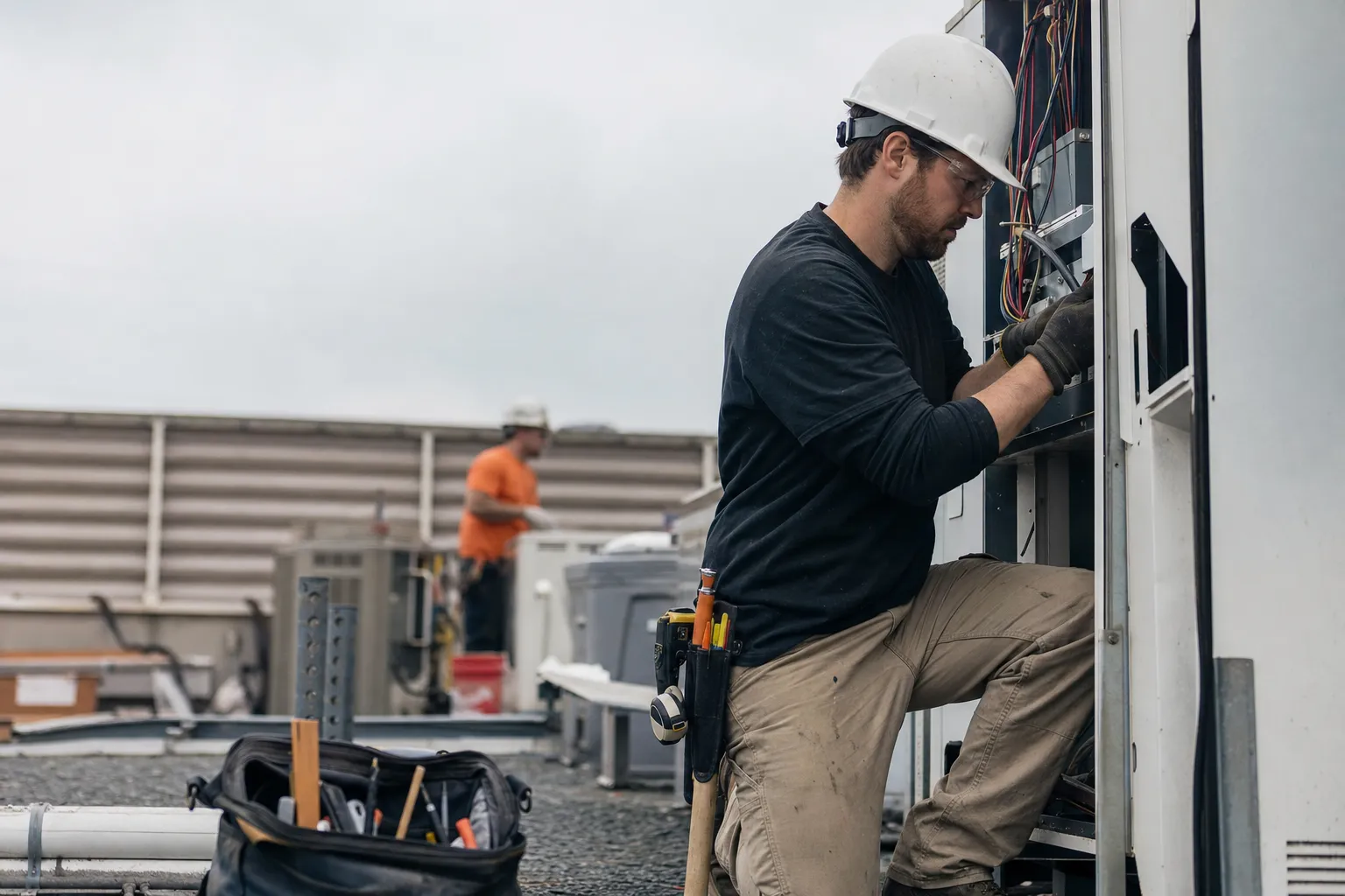 A skilled trades worker at work on a job site