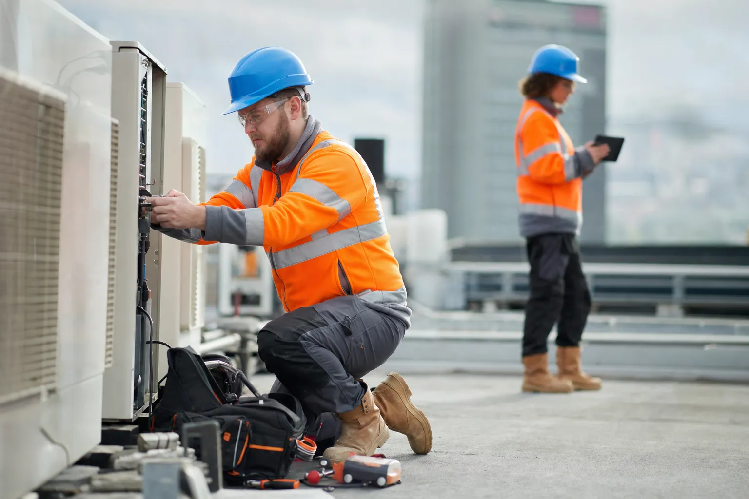 A skilled trades worker at work on a job site